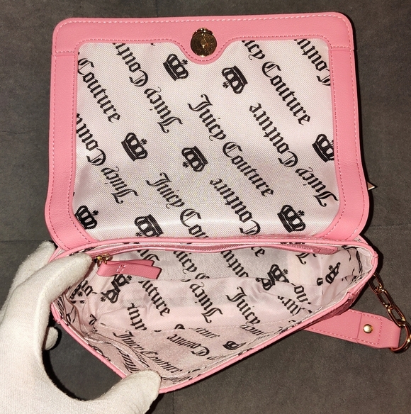 NWT JUICY COUTURE BLING BLING FLAP PINK LEMONADE MONOGRAM EMBOSSED CROSSBODY BAG - Picture 3 of 15